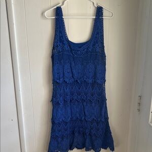 Crochet Tiered Mini Dress in Royal Blue